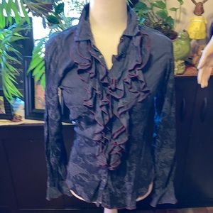 Ryan Michael ruffled chest long sleeve blouse